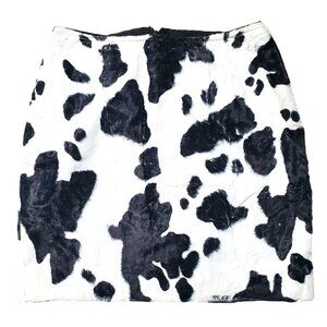 Cow Print Faux Fur Mini Skirt With Black Lining & Back Zipper By Caché Size 8